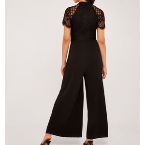 Apricot Black Lace Jumpsuit Wide Leg Mock Neck NWT